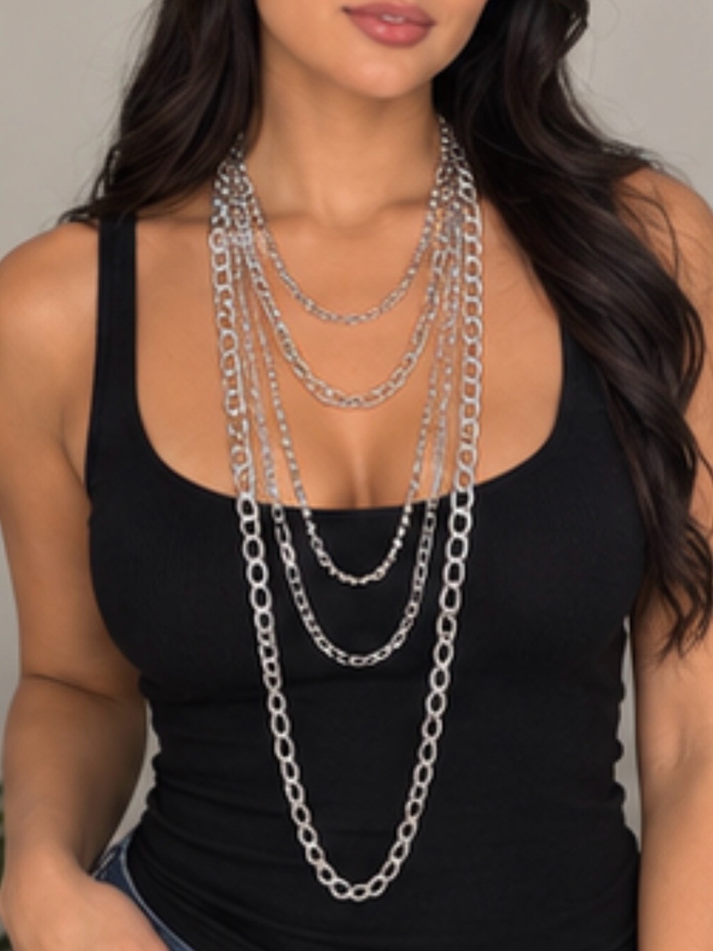Multi-Layer Silver Chain Statement Necklace for Women